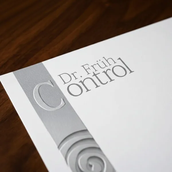 Nahaufnahme des Dr. Früh Control Briefpapiers als Symbol für die langjährige Partnerschaft und Erfahrung