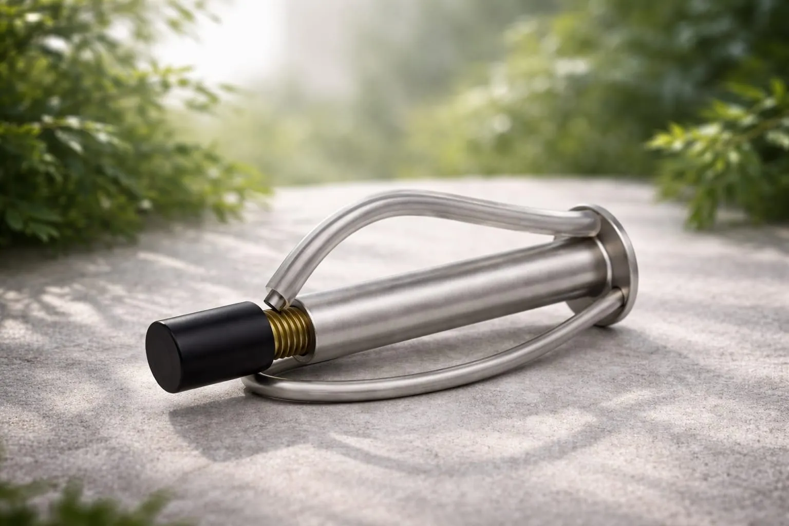 Ein in einer grünen Landschaft inszenierter Prüfkörper, der die Verbindung zwischen unseren Produkten und unserem Engagement für Nachhaltigkeit symbolisiert